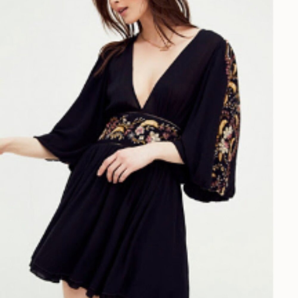 Free People mini dress For Moroccan gemstone floral Embroidery